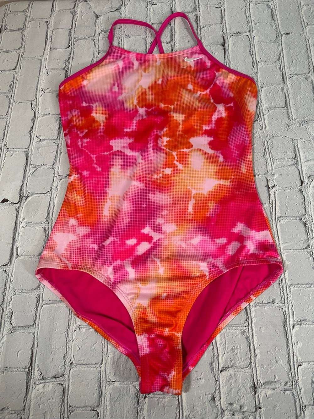 Nike Big Girls Crossback One Piece Swimsuit size XL Tie Dye Pink Orange